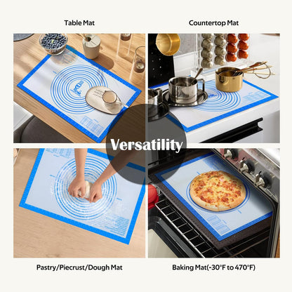 Nonstick Silicone Pastry Mat Extra Large with Measurements 28''By 20'' for Silicone Baking Mat, Counter, Dough Rolling,Fondant/Pie Crust By Folksy Super Kitchen (20×28, Blue)