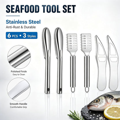 6-Piece Fish Scaler & Fish Scale Remover with Sawtooth Edge and Handle