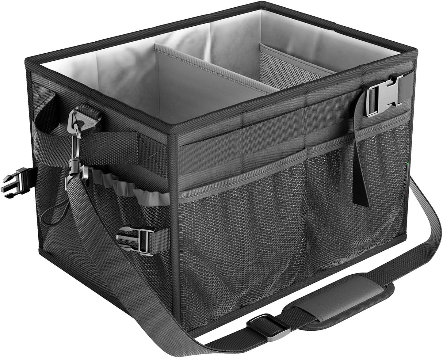 FANGSUN Black Grill Caddy, BBQ Organizer with Lid & Paper Towel Holder, Picnic Griddle Caddy for Outdoor Camping, Barbecue Accessories Organizer, 32L Capacity, Black