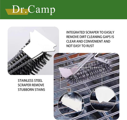 Dr.Camp 2 PCS Stainless Steel BBQ Grill Brush,BBQ Brush,Grill Scraper, Grill Brush for Outdoot,Grill Cleaning Brush, Barbecue Tool Set with Big Handle for Outdoor Grill