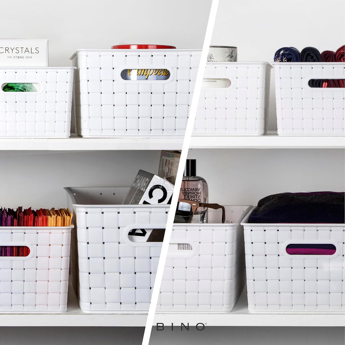 BINO | Plastic Storage Baskets Large - Black | THE STABLE COLLECTION | Multi-Use Storage | Rectangular Cabinet Organizer | Baskets For Organizing with Handles | Home Office Organization and Storage