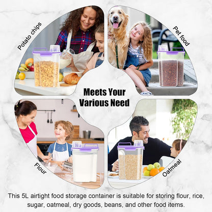 LEAWALK Airtight Rice Storage Container, 3-5Lbs Cereal Dry Food Flour Bin, Pet Dog Cat Food Dispenser with Measuring Cup, BPA Free Plastic Kitchen and Pantry Organization Bin for Sugar-Clear Grey