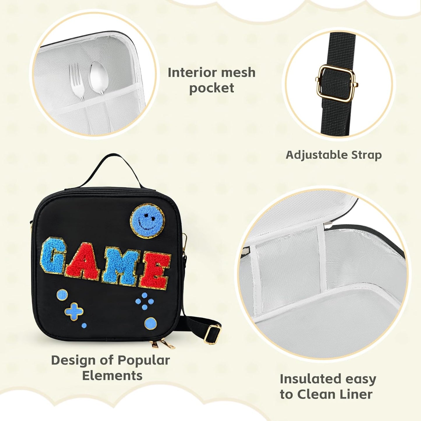 Kids Lunch Box for Kids Insulated Reusable Lunch Bag Tote Durable Children Leak-proof Lunchbox with Adjustable Shoulder Strap for School Daycare Travel Picnic (Navy - 3D Dinosaur)