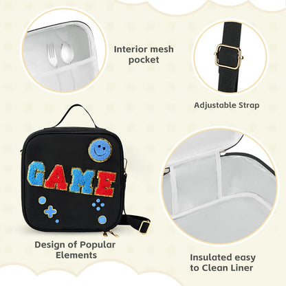 Kids Lunch Box for Kids Insulated Reusable Lunch Bag Tote Durable Children Leak-proof Lunchbox with Adjustable Shoulder Strap for School Daycare Travel Picnic (Navy - 3D Dinosaur)