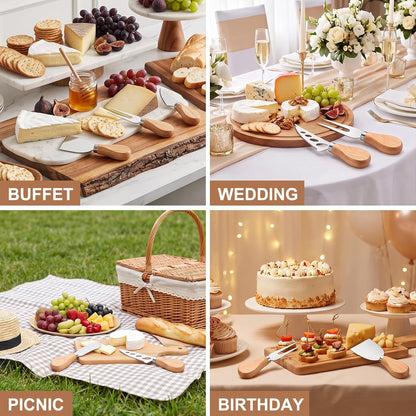 6 Pcs Cheese Knives Set with Wooden Handle, Mini Steel Stainless Cheese knife set for Charcuterie and Cheese spread, Perfect for Cheese Slicer and Butter Cutter