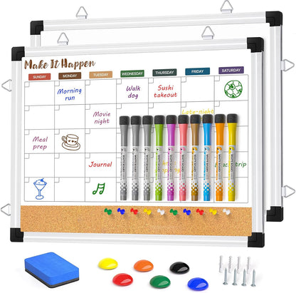 Marsrock Weekly Calendar Whiteboard and Cork Board Combo for Wall, 17"x13" Reversible Hanging Dry Erase Board, Double Sided White Board with Aluminum Frame for Planning, Office, Kitchen, School, Home