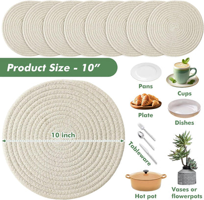 8 Inch Cotton Rope Trivets for Hot Dishes Set of 8 Heat Resistant Mats for Countertop Potholders for Kitchens Trivets for Hot Pots and Pans and Quartz Countertops Farmhouse Kitchen Décor, Mixed Brown