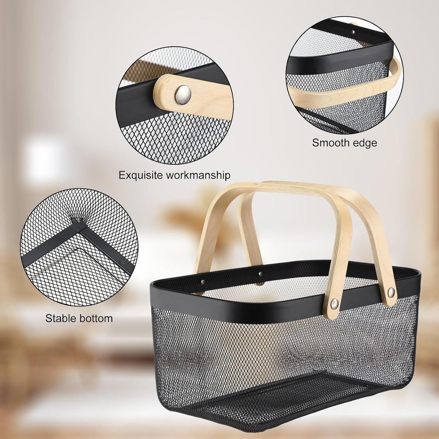 Sadnyy 4 Pcs Macaron Metal Wire Storage Basket with Handle Mesh Harvest Durable Vegetables Fruit Toy Basket for Garden Organizing, Kitchen, Countertop, Closet, Bedroom (16 x 9.8 x 7.1 Inch)