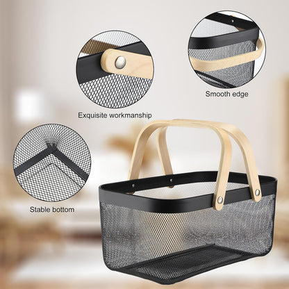 Sadnyy 4 Pcs Macaron Metal Wire Storage Basket with Handle Mesh Harvest Durable Vegetables Fruit Toy Basket for Garden Organizing, Kitchen, Countertop, Closet, Bedroom (16 x 9.8 x 7.1 Inch)