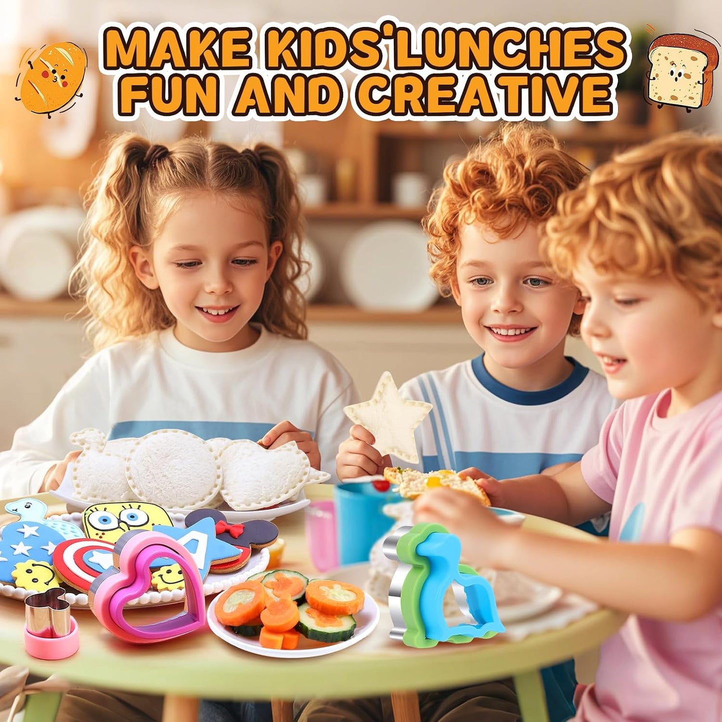 12 Pcs Sandwich Cutter and Sealer Set, Bread Decruster Pancake Maker DIY Cookie Cutters Vegetable Cutter Shapes for Kids, Ideal for School Lunch Boxes and Bento Boxes Boys Girls