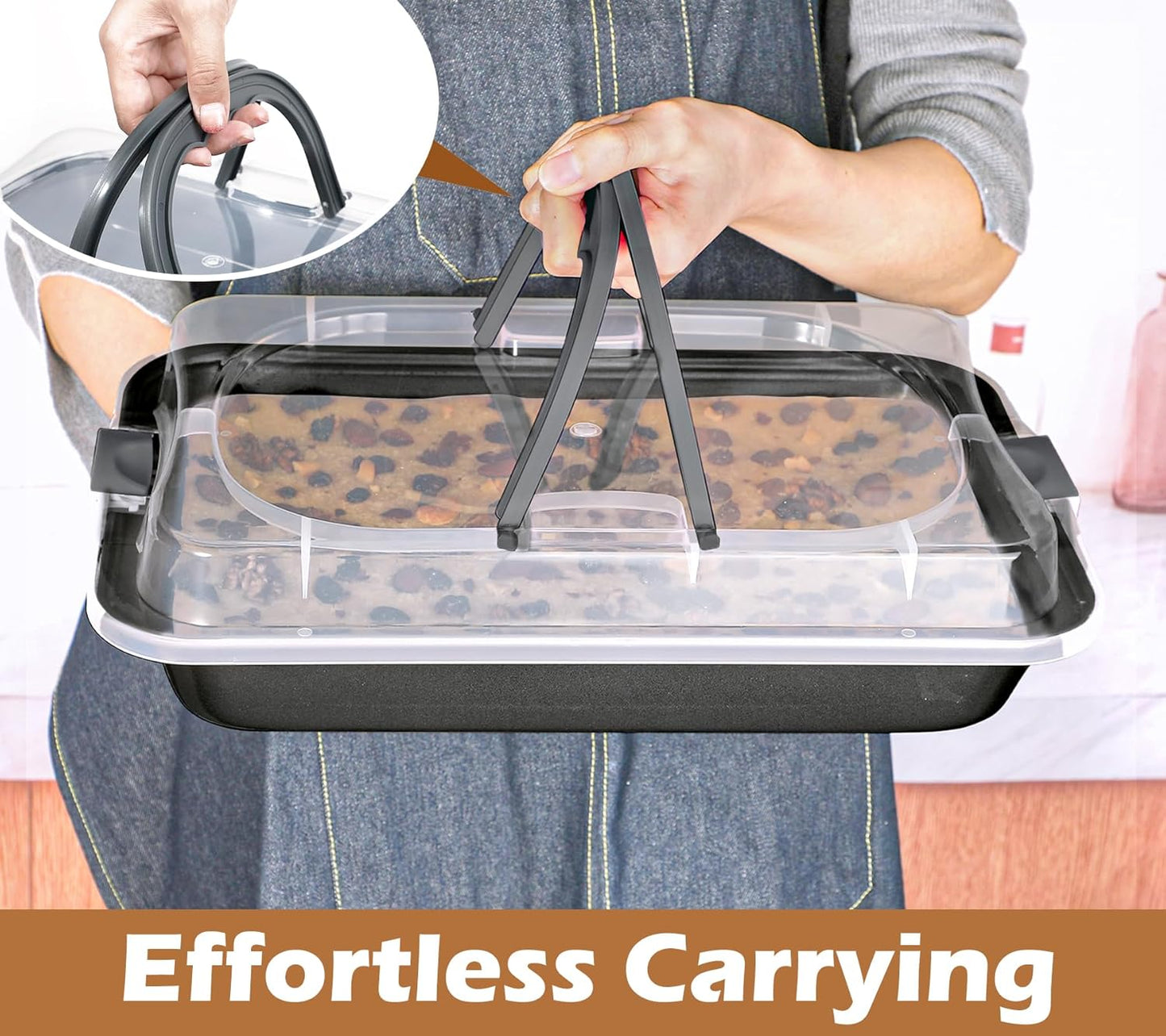 Webake 9x13 Inch Baking Pan with Lid and Handle, Non-Stick Cake Pan 2-Piece Set Rectangle Cake Carrier for Transport & Serve