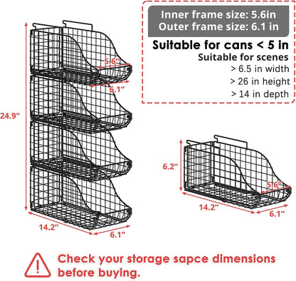 Sonyabecca 4-Pack Stackable Canned Food Organizer with Handles, Soda Can Organizer for Kitchen Pantry Shelves, Foldable Wire Cabinet Shelf for Can Storage, Patent Pending, Black