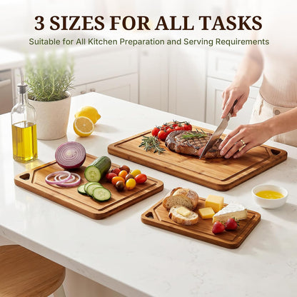 GASHELL Bamboo Cutting Board Set with Beeswax Coating for Kitchen(S+M+L+XL)