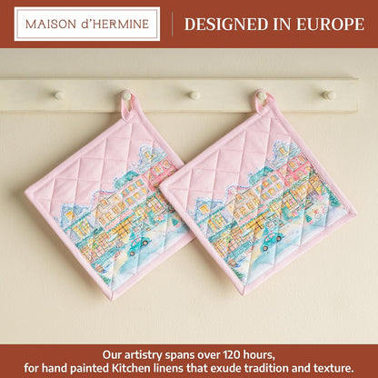 Maison d' Hermine 100% Cotton Oven Mitt & Pot Holder Set (7.5"x13" & 8"x8") - Colors C
