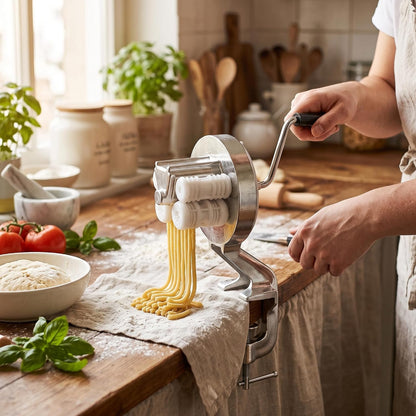 Manual Macaroni Maker, Pasta Maker Machine Pasta Maker Stainless Steel Hand Cranking Noodles Pressing Machine Kitchen Supply