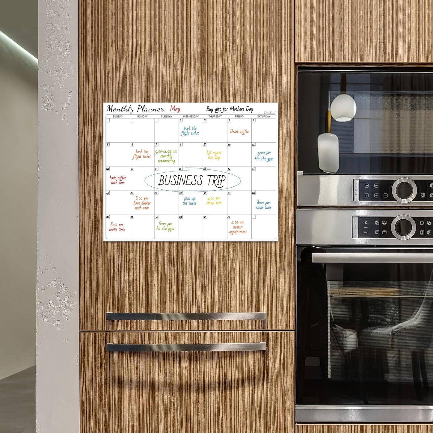 Non-Magnetic Dry Erase List for Fridge - Reusable 8"x11.5" List and Weekly Planning Board Stick to Most Smooth Surfaces - 3 Dry Erase Markers Included