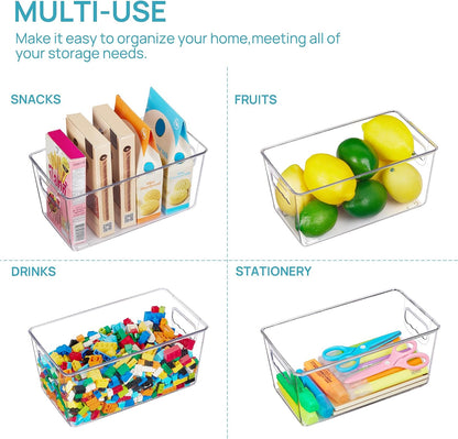 Vtopmart Clear Plastic Storage Bins, 6 PCS Pantry Organizer Bins with Handle for Refrigerator, Fridge, Cabinet, Kitchen, Countertops, Cupboard, Freezer Organization and Storage, Large