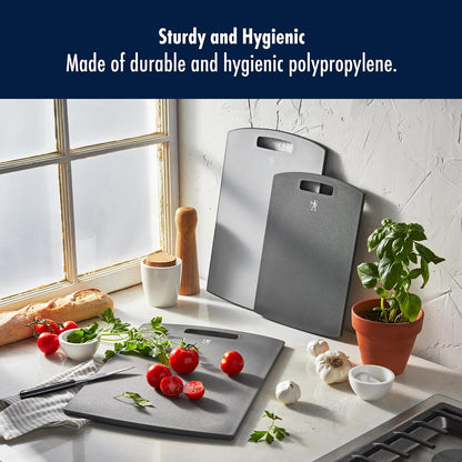 HENCKELS Cutting Board Set, 3-Piece Plastic Kitchen Chopping Boards with Gray Trim, Non-Slip Silicone Feet, BPA-Free, Dishwasher Safe