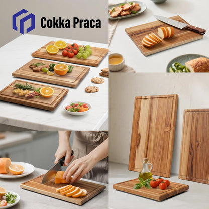 Acacia Wood Cutting Board Set with Stand | 3 Pcs Knife-Friendly Non-Slip Wooden Cutting Boards for Kitchen | 0.7″Thick Butcher Block | Large Solid Chopping Boards with Juice Groove