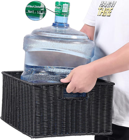 HOONEX Water Hyacinth Storage Baskets, Wicker Baskets for Storage, Hand Woven Baskets with Carry Handles, Set of 2, Natural