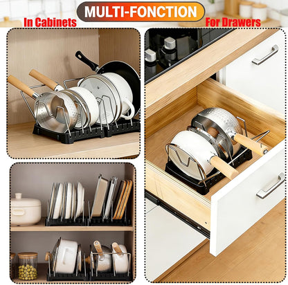 Uidhch Adjustable Pot Lid Holder for Countertop with Drip Tray