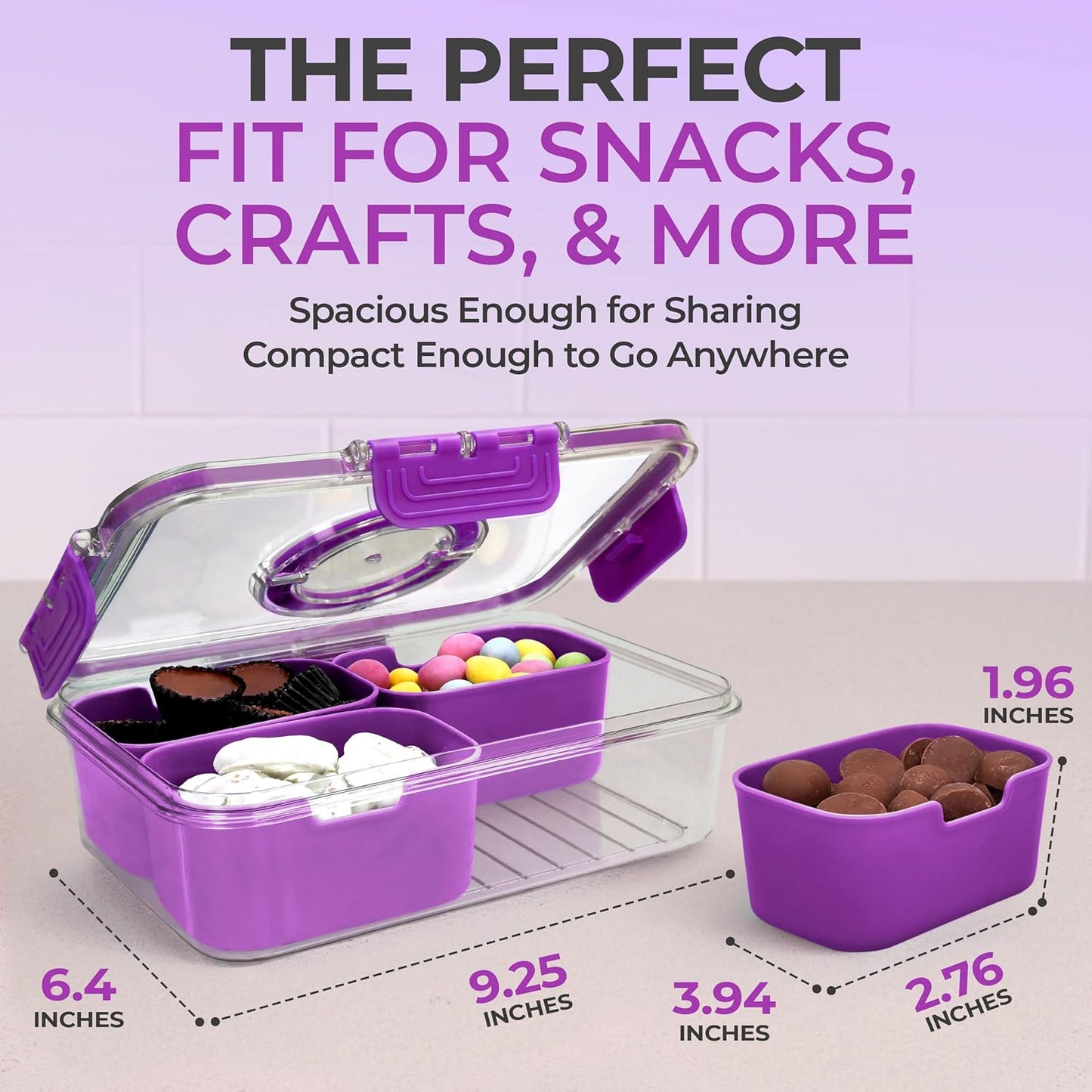 KEYVOZ Snackle Box Container with Lid- Travel Charcuterie Box with Handle - Organizer for Candy, Fruit, Nuts, Veggies, Snacks, Beach Essentials, Portable Lunch Box (Red, Small)