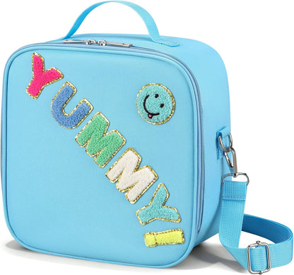 Kids Lunch Box for Kids Insulated Reusable Lunch Bag Tote Durable Children Leak-proof Lunchbox with Adjustable Shoulder Strap for School Daycare Travel Picnic (Navy - 3D Dinosaur)