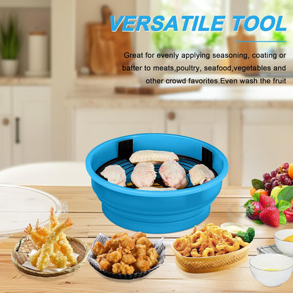 FJNATINH Collapsible Batter Bowl - Mess Free Better Breader Shaker Bowl with Lid Breading Shaker Container for Fried Fish, Fried Chicken, Onion Rings & More,No Leak,Easy to Store,Light Blue