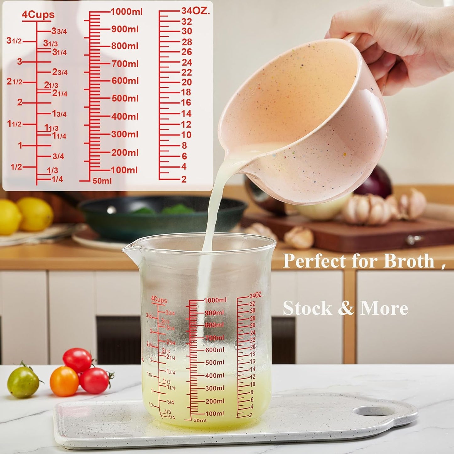 3 Piece Glass Measuring Cup Set, Includes 1/2-Cup, 1-Cup, and 2-Cup High Borosilicate Glasss Liquid Measuring Cups, Dishwasher, Freezer, Microwave, and Preheated Oven Safe, Essential Kitchen Tools