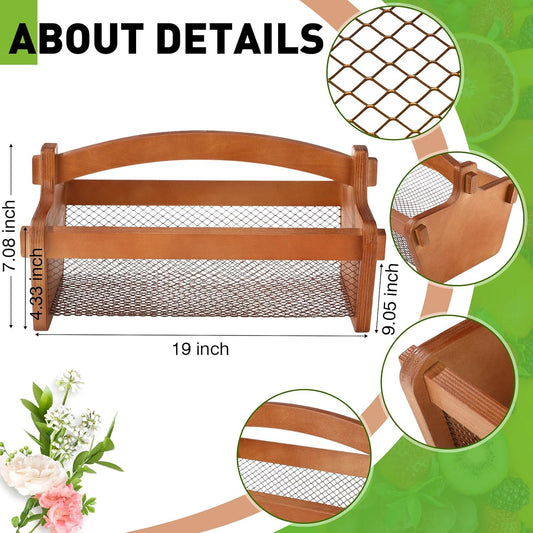 Teenyyou Garden Harvest Basket Mesh Storage with Handle Versatile Gardening Fruits Vegetables Gathering Basket Garden Supply Gardener Gift for Farmer Washing Holding(Brown,19in)