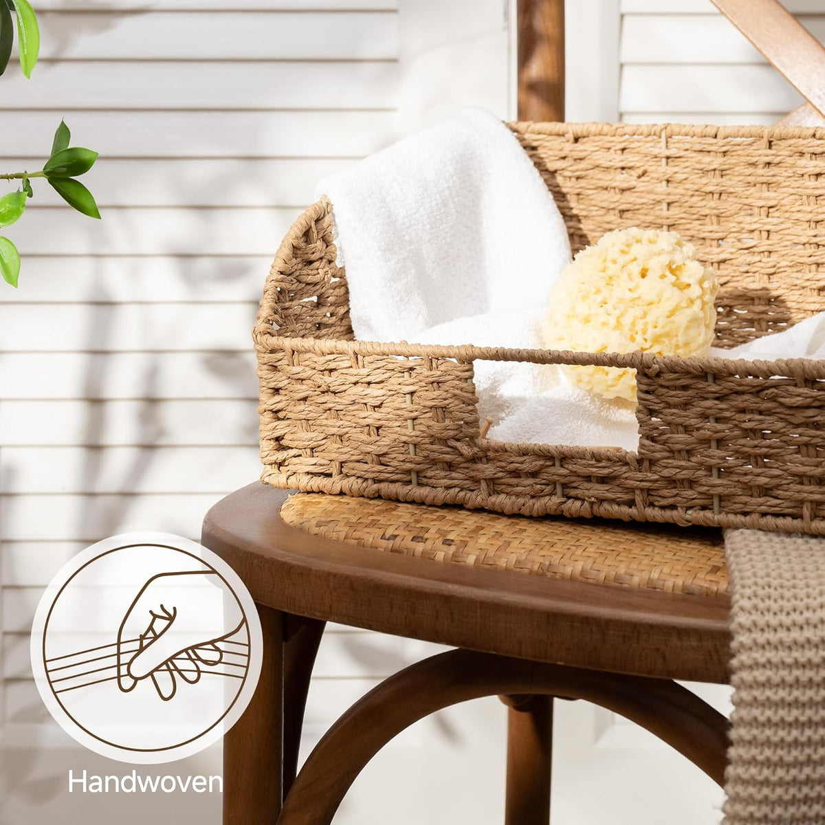 StorageWorks Water Hyacinth Pantry Storage Baskets, Wicker Baskets with Built-in Handles, Handwoven Shelf Baskets for Organizing, Pantry Organizers and Storage, 3 Pack