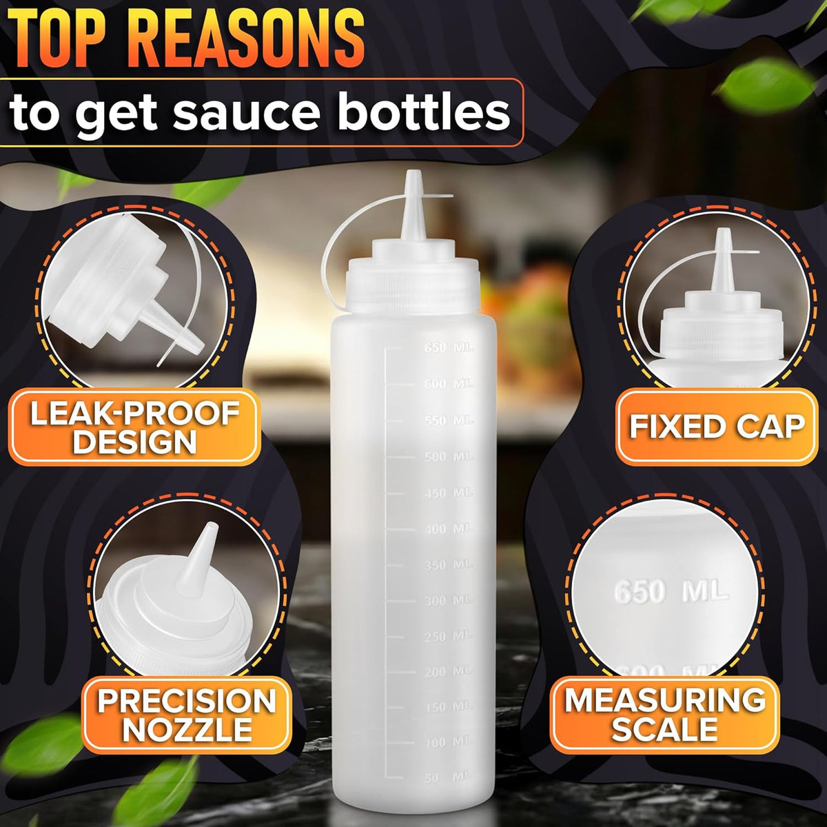 BURIUS Inverted Condiment Squeeze Bottles 16 oz for Sauces, Honey