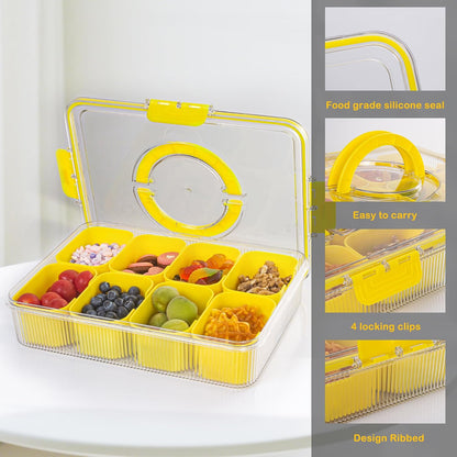 Patent Divided Serving Tray with Lid & Handle - Snackle Box Organizer for Charcuterie, Sandwiches, Veggies, Fruits, Candy - Portable Food Storage for Travel, Beach, Picnics（1 pcs, Orange）