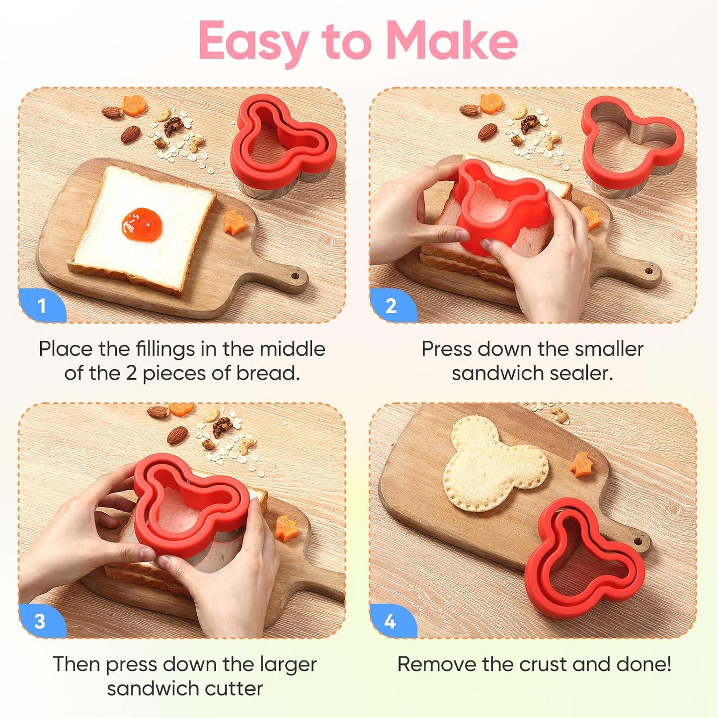 Uncrustable Sandwich Cutter, Sandwich Cutters for Kids Lunch, 43 Pcs Kids Sandwich Cutter and Sealer Set with Storage Case, Crustless Sandwich Cutters Shapes for Girl Boy Lunch & Bento Box Accessories