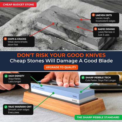 Sharp Pebble Whetstone Knife Sharpener – 1000/6000 Grit Sharpening Stone