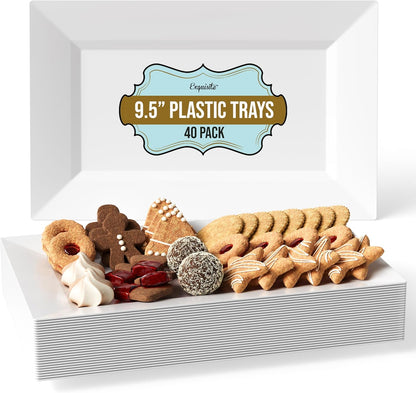 Exquisite Plastic Serving Trays For Party - 40 Pcs 7.5 Inch White Serving Platters, Plastic Trays For Food, White Tray, Food Tray Disposable Platters For Parties, Catering & Buffet