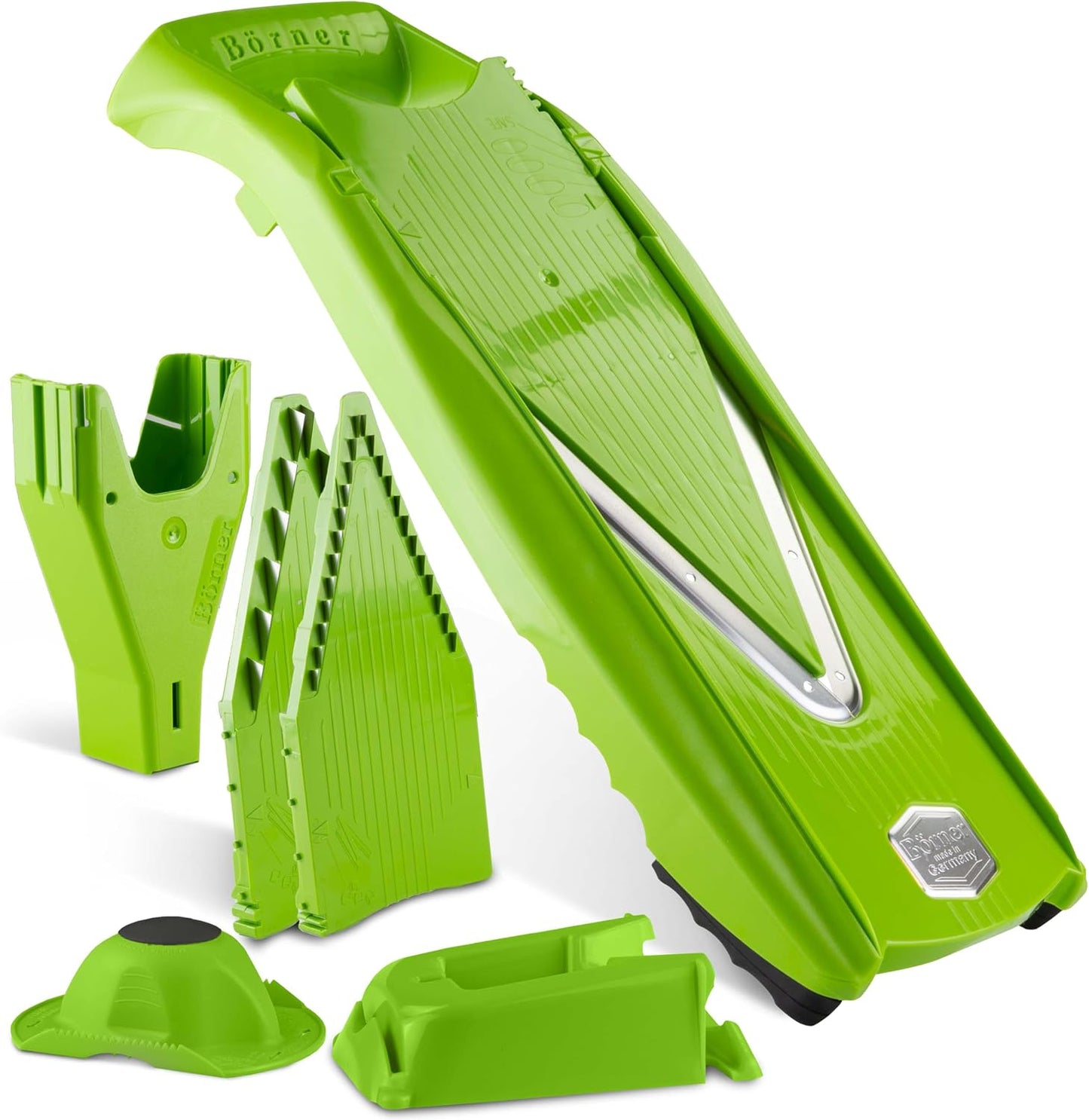 Börner Mandoline Slicer V5 (Basic Set) • Vegetable V-Slicer for Slices in 4 Thickness Settings • Stainless Steel V-Blade • Adjustable Kitchen Slicer for Vegetables & Fruits • Color: Green