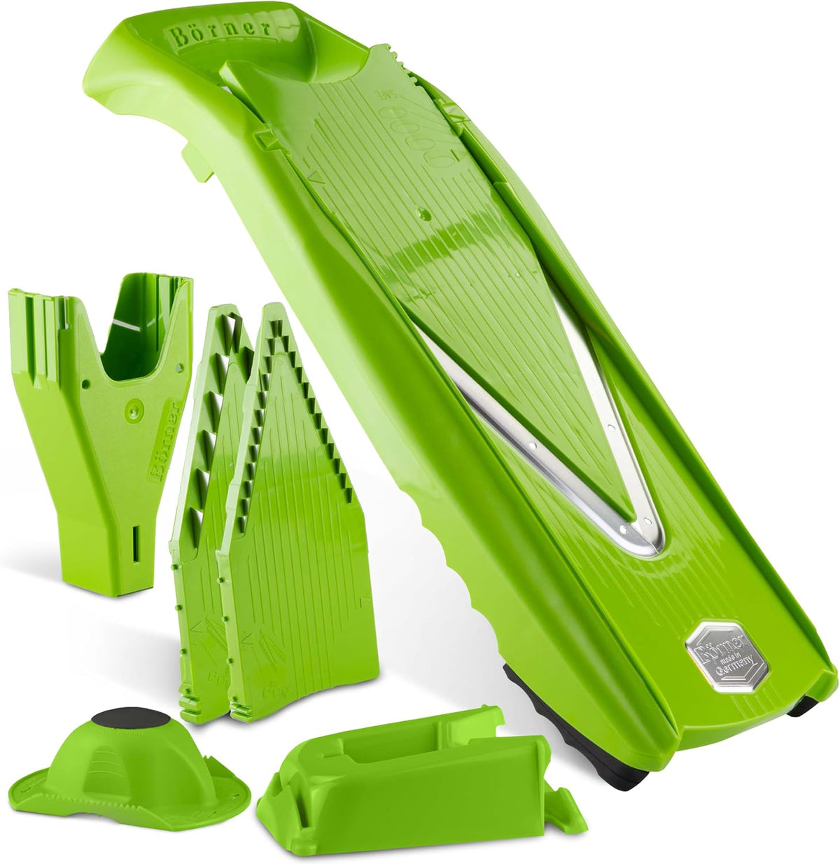 Börner Mandoline Slicer V5 (Basic Set) • Vegetable V-Slicer for Slices in 4 Thickness Settings • Stainless Steel V-Blade • Adjustable Kitchen Slicer for Vegetables & Fruits • Color: Green