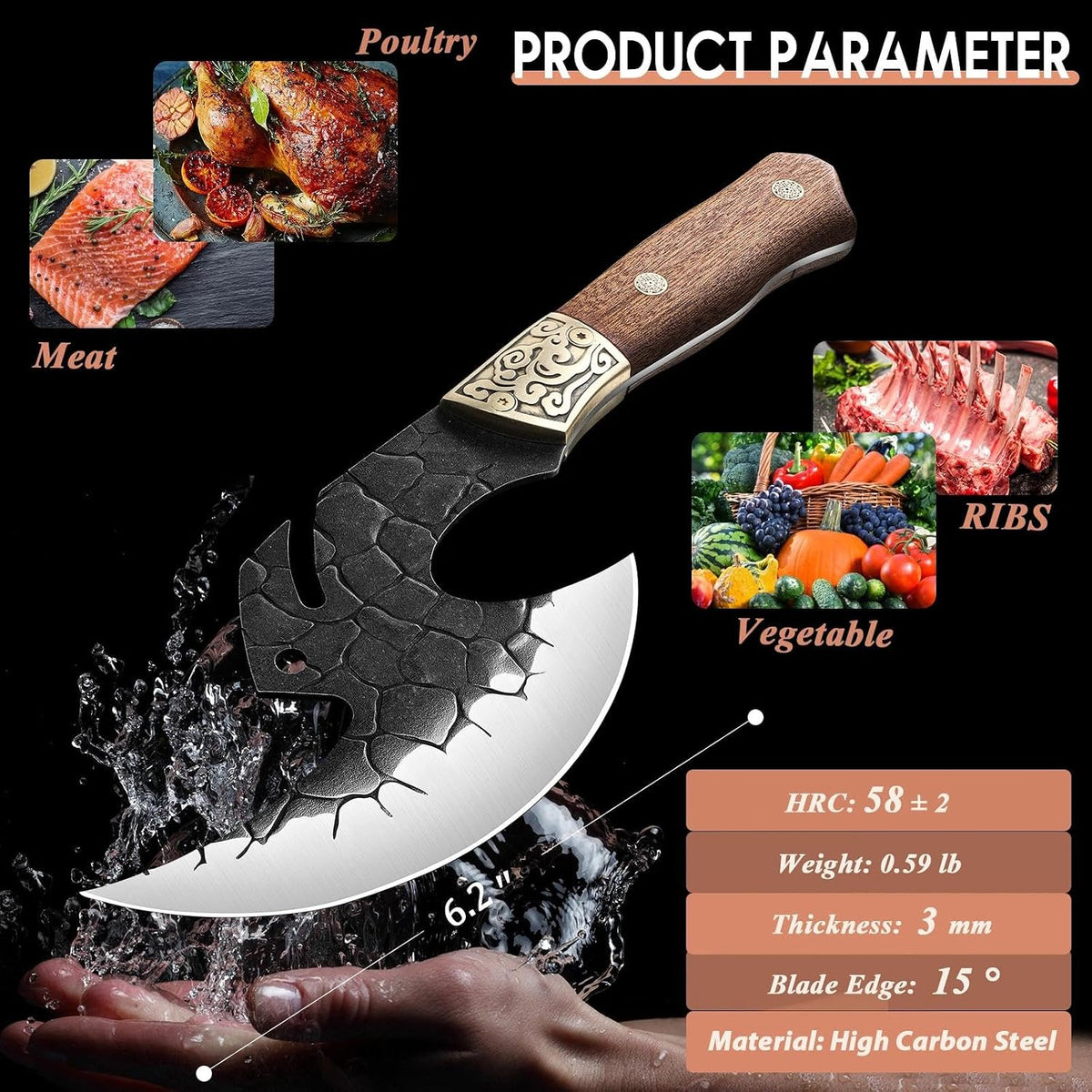 ROCOCO Viking Cleaver Knife Birthday - Kitchen Axe & Sheath Father Gift Men