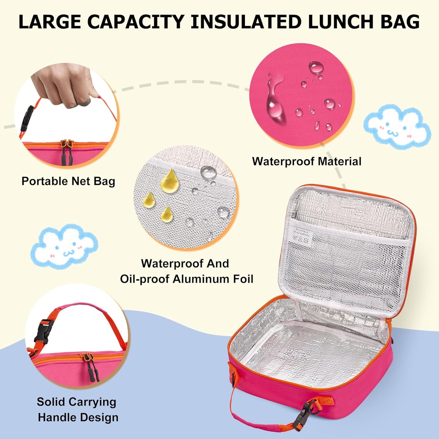 Bento Lunch Box for Kids with Thermo, Leakproof Bento Box with 8oz Insulated Food Jar, Insulated Bottle, Lunch Bag, BPA Free Dishwasher Safe 4 Compartment Container for School Girls Boys (Pink)