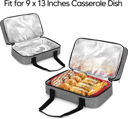 Trunab Casserole Carrier for Hot or Cold Food Insulated Casserole Dish Carrier Thermal Tote Bag for Picnic, Fits 9"×13" Baking Dish, 11 x 15 Foil Pans, Grey