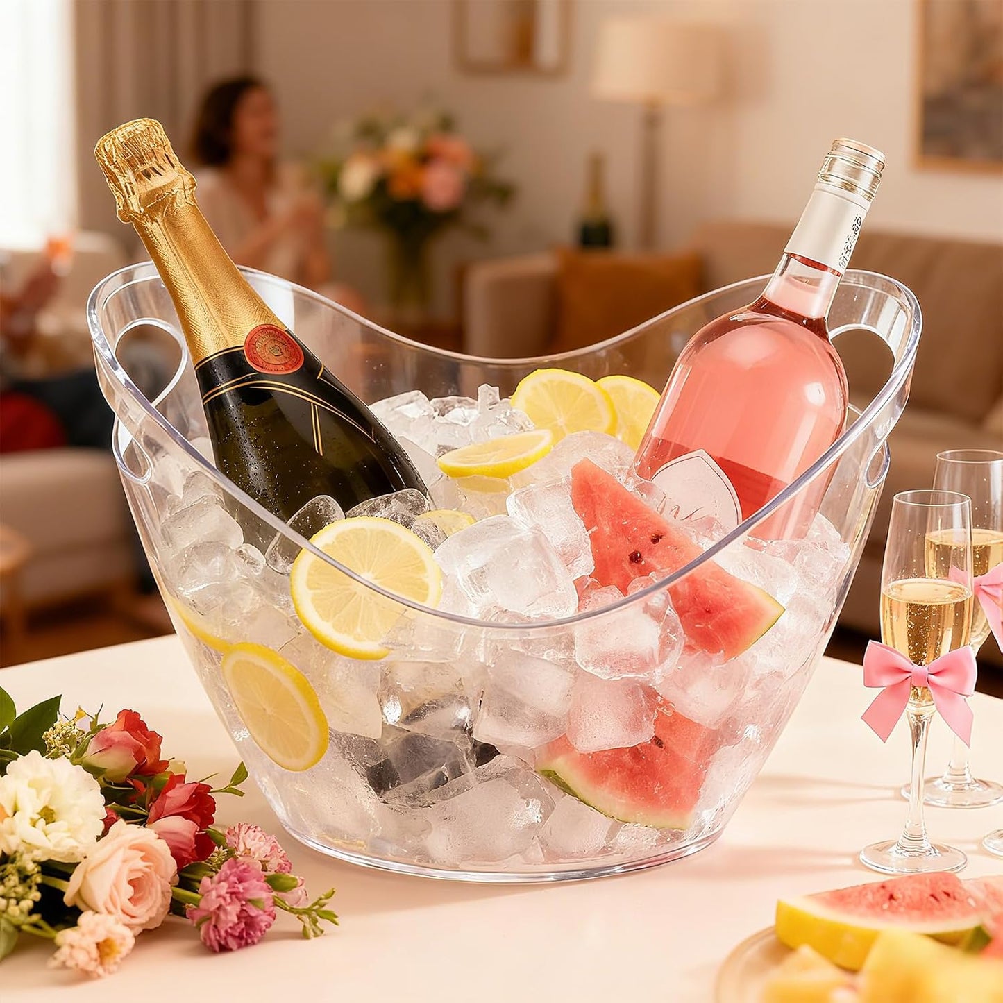 3 Pcs Ice Bucket, 4 Liter Champagne Wine Bucket with Scoops, Beer Buckets Beverage Bin Clear Acrylic Storage Tub for Wine Champagne or Beer Bottles Bar Supplies