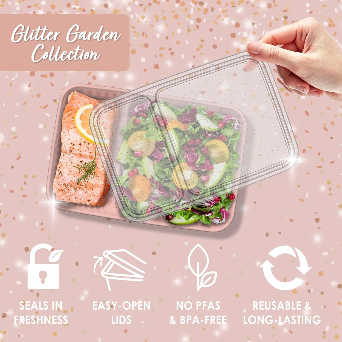 Bentgo Prep - 20-Piece 2-Compartment Reusable Meal Prep Containers with Lids, PFAS & BPA Free Materials, Durable, Microwave, Freezer, & Dishwasher Safe To Go Food Storage (Rose Gold)