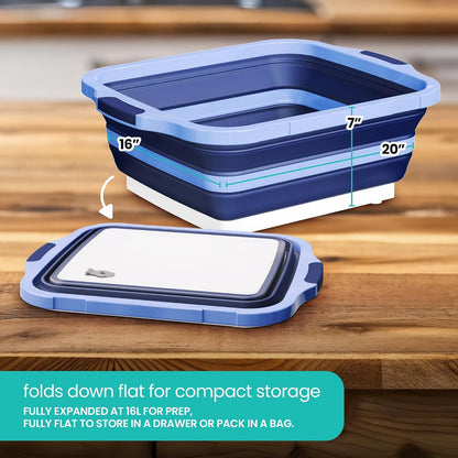 Collapsible BBQ Prep Tub with Lid and Drain Spout, 16L Portable Meat Marinating and Grilling Tray, Cutting Board Food Storage Container for Outdoor Cooking, Camping, Tailgating and Kitchen Prep