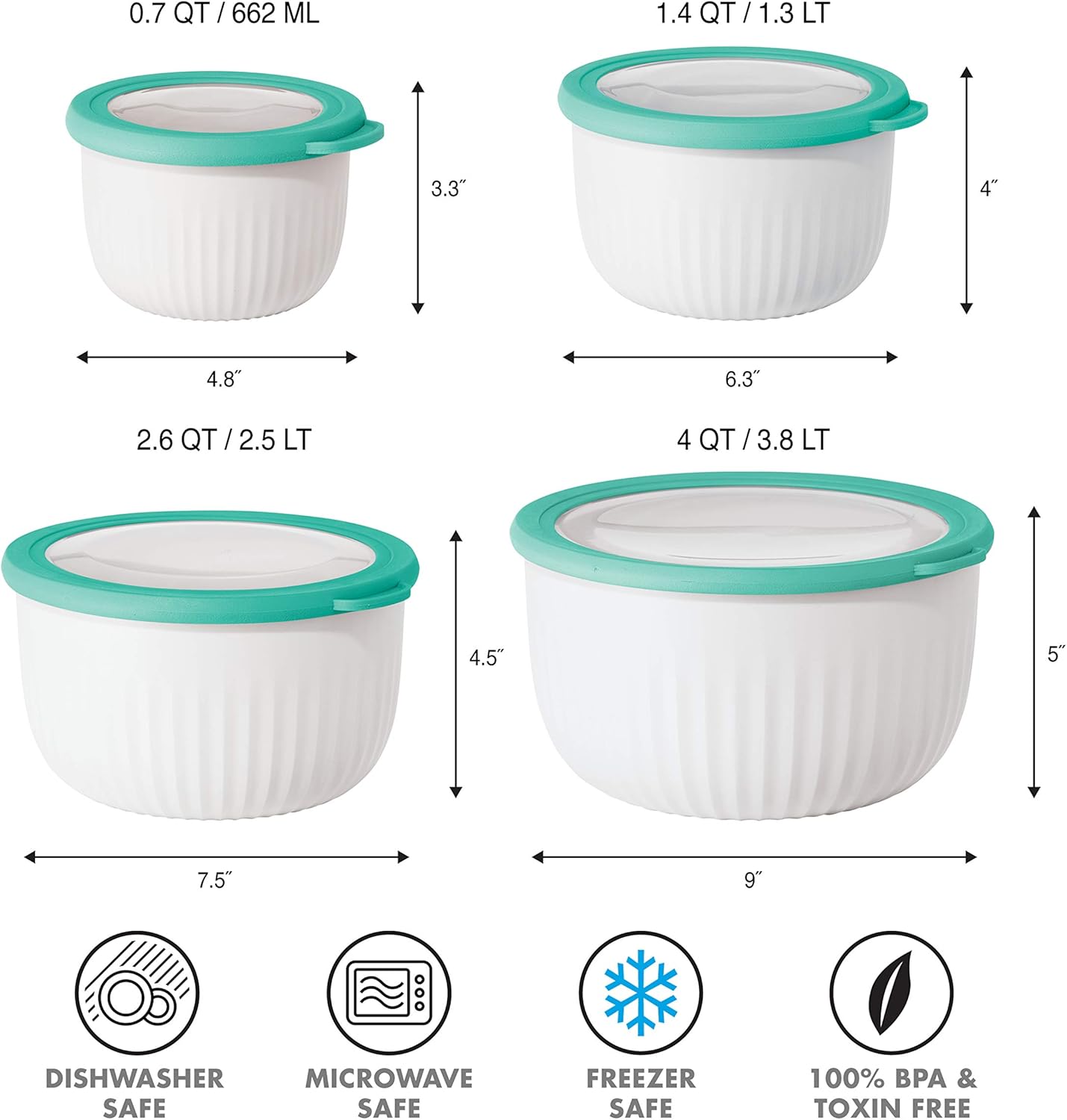 Oggi Prep, Store & Serve Plastic Bowl w/See-Thru Lid- Dishwasher, Microwave & Freezer Safe, (4 qt) Lt Gray w/Dk Gray Lid
