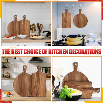 Hsei 2 Pcs Acacia Wood Cutting Board with Handle Wooden Charcuterie Board Large Paddle Carving Chopping Set Butter Serving Tray for Cheese Meat Fruit Pizza Bread(Vintage Style, 16x12, 17x13 Inch)