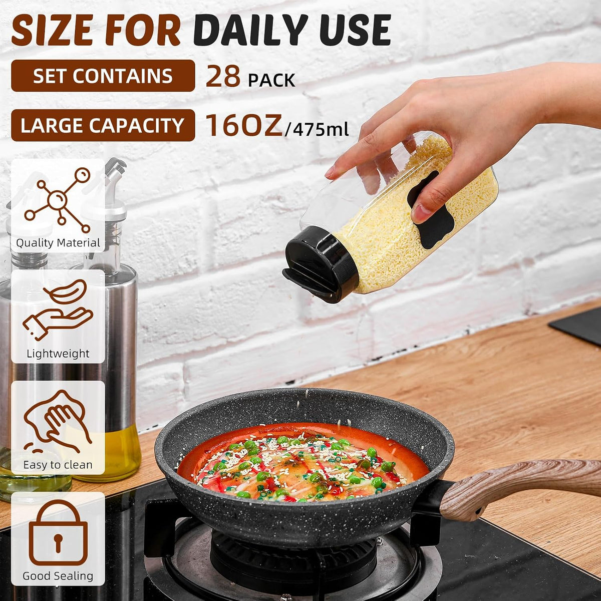 Mifoci 28 Pack 16 oz Black Plastic Spice Jars with Cap