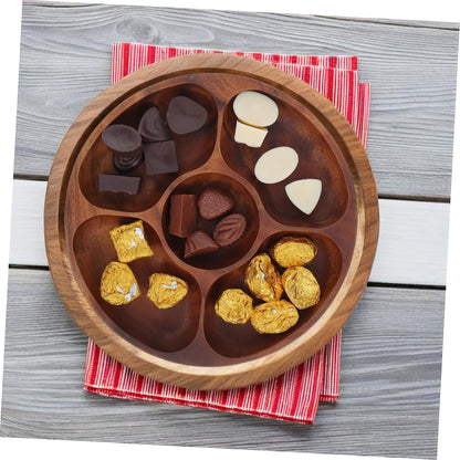 Cabilock Acacia Wood Round Snack Tray Section Serving Platter for Appetizers Fruits and Nuts Stylish Divided Design for Elegant Gatherings Easy to Clean and Maintain