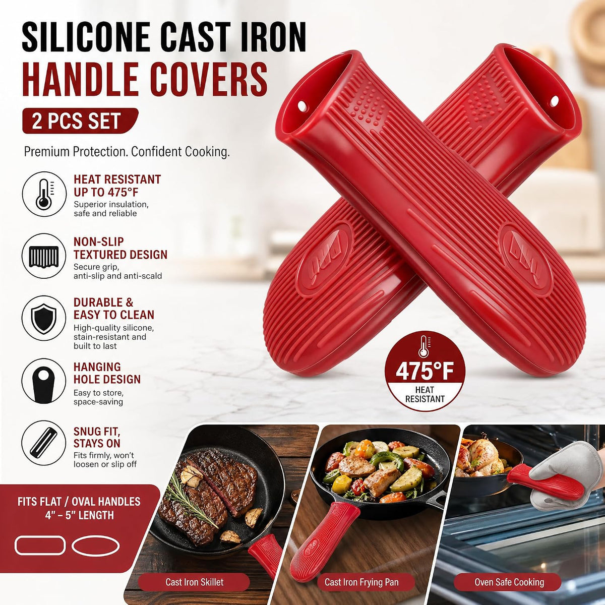 Cbiumpro 2 Pack Heatproof Cast Iron Handle Cover Holder for Hot Skillet Pan