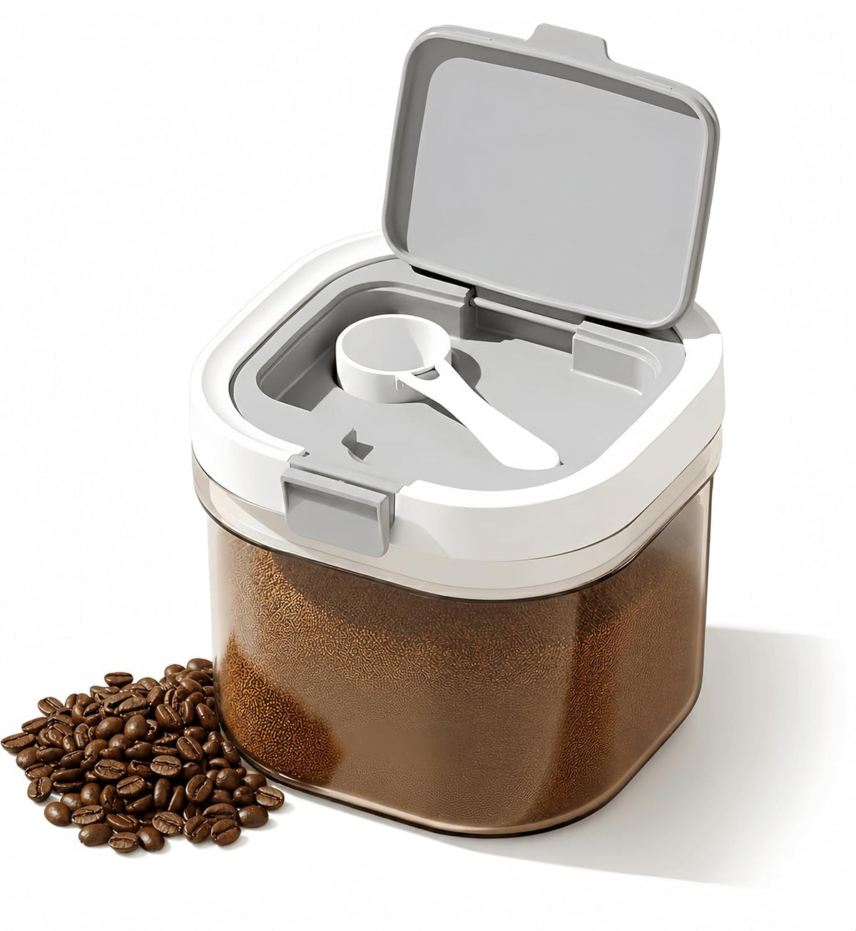 Airtight Brown Sugar Container with Spoon - 27 Fl Oz (800ml) Clear Storage Jar for Pantry - BPA-Free AS Material Perfect for Ground Coffee (Holds 12 oz Weight), Beans, Flour & Tea